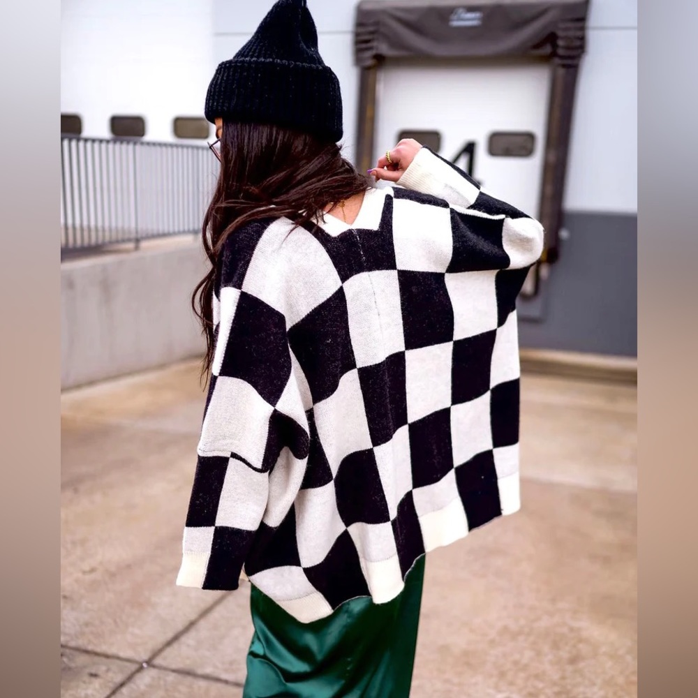 Dressed in LaLa I Love You Oversized Checkerboard Cardigan